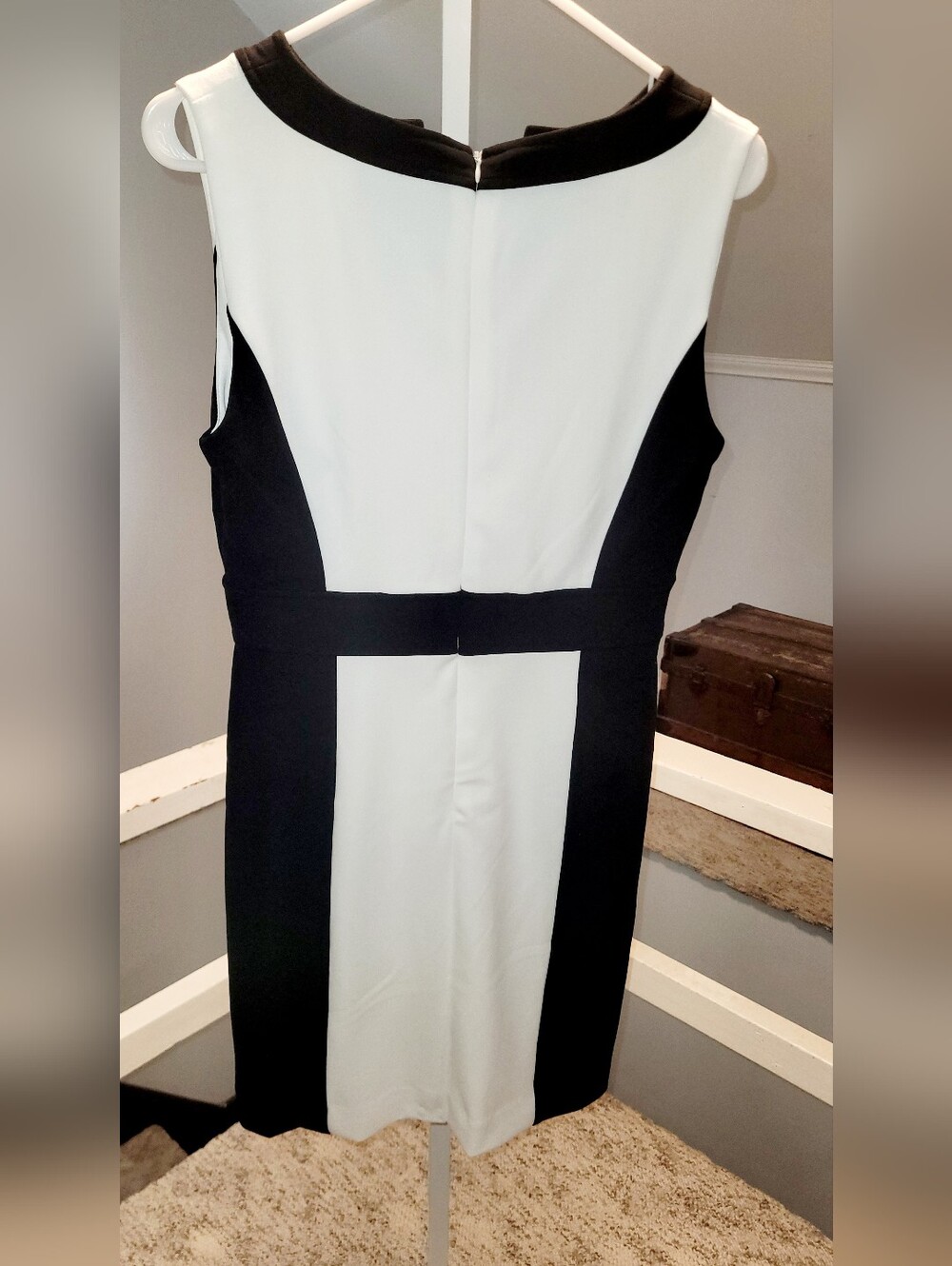 Tahari Black and White Colorblock Midi Dress with Gold Accent - Picture 3 of 6